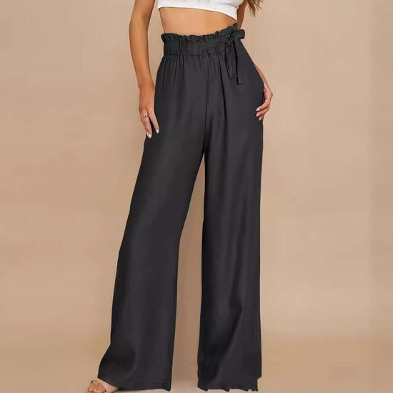 Plus Size Solid Color Loose Lace-up Wide Leg Trousers