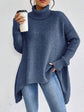 Irregular Turtleneck Sweater Winter Loose Long Sleeve Knitted Tops Leisure Warm Pullover Sweater Women&