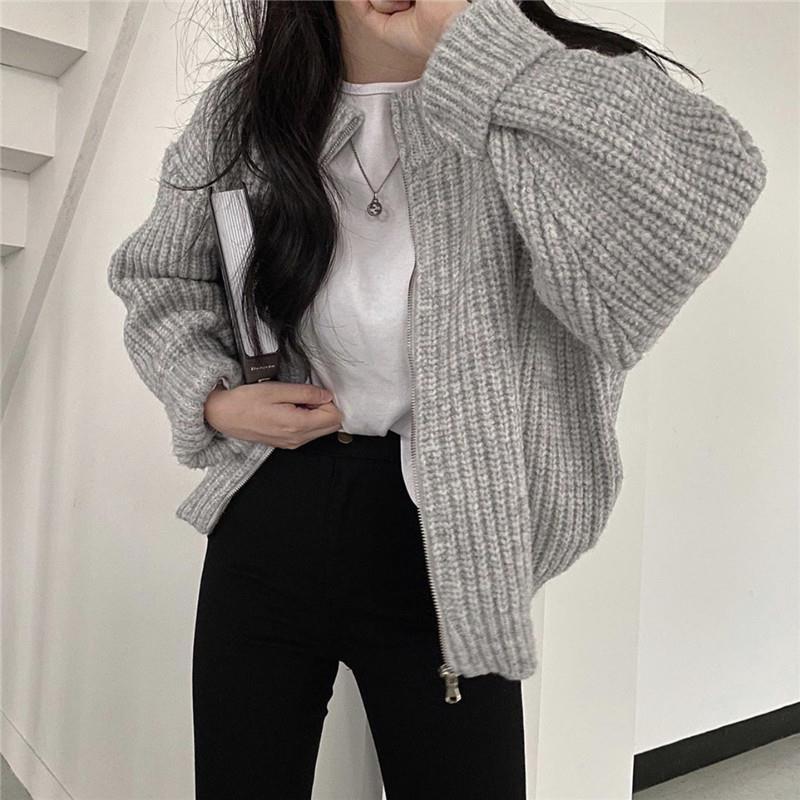 All-Match Retro Gray Lazy Cardigan Sweater Coat