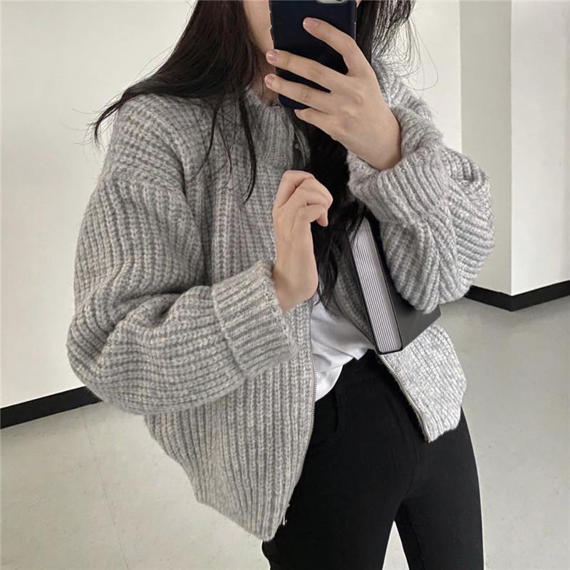 All-Match Retro Gray Lazy Cardigan Sweater Coat