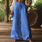 Fashion Casual Loose Artistic Pocket Drawstring Elastic Waist Wide Leg Pants