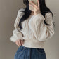 , Idle Style Solid Color Lantern Sleeve Square Collar Pullover Sweater