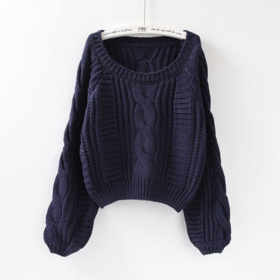 Pullover Loose Thick Line Short Puff Sleeve Sweater