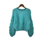 Pullover Loose Thick Line Short Puff Sleeve Sweater