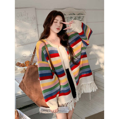 Multicolored Tassel Sweaters Cardigan For Women
