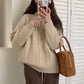 Lapel Half Zipper Cable-knit Pullover Sweater For Women
