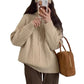 Lapel Half Zipper Cable-knit Pullover Sweater For Women