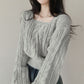 , Idle Style Solid Color Lantern Sleeve Square Collar Pullover Sweater