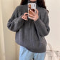 Lapel Half Zipper Cable-knit Pullover Sweater For Women