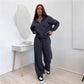 European And American Solid Color Long Sleeve Zipper Cardigan Hoodie Lace-up Trousers Two-piece Set