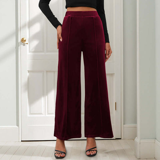 Casual Retro Style Solid Color Draping Effect Velvet Wide-leg Pants