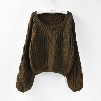 Pullover Loose Thick Line Short Puff Sleeve Sweater
