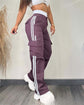 Partial Contrast Color Double Waist Leisure Sports Ribbon Wide-leg Overalls