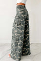 Green Camo Denim Cargo Wide Leg Pants