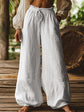 Fashion Casual Loose Artistic Pocket Drawstring Elastic Waist Wide Leg Pants