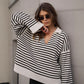 Striped Long Sleeve Loose Pullover Sweater For Women