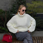 White Pullover Loose Sweater For Women