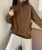 Lapel Half Zipper Cable-knit Pullover Sweater For Women