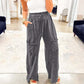 Medium Grey Mineral Wash Lace-up High Waist Raw Hem Patched Pocket Pants