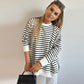 Striped Sweater Round Neck Pullover Top For Women