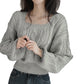 , Idle Style Solid Color Lantern Sleeve Square Collar Pullover Sweater
