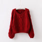 Pullover Loose Thick Line Short Puff Sleeve Sweater