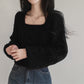 , Idle Style Solid Color Lantern Sleeve Square Collar Pullover Sweater