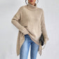 Irregular Turtleneck Sweater Winter Loose Long Sleeve Knitted Tops Leisure Warm Pullover Sweater Women&