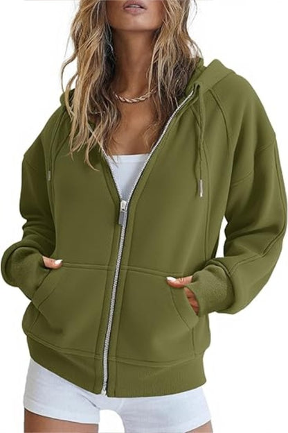 Fisoew Womens Zip Up Sweatshirts Fleece Lined Collar Crop Hoodie Casual Cotton Long Sleeve Tops With Thumb Hole