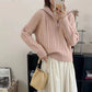 Lapel Half Zipper Cable-knit Pullover Sweater For Women